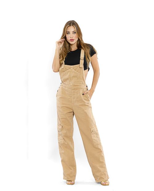 Macacão Feminino com Bolsos Cargo Na Lateral da Perna 22446 Caqui