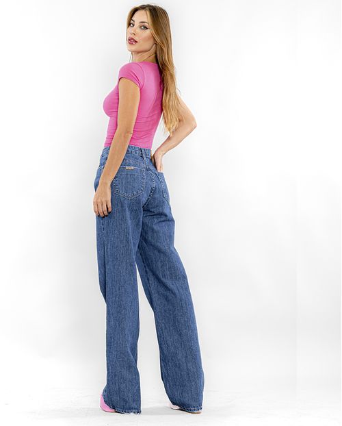 Calça Jeans Wide Leg Feminina Cintura Alta Básica 22594 Escura