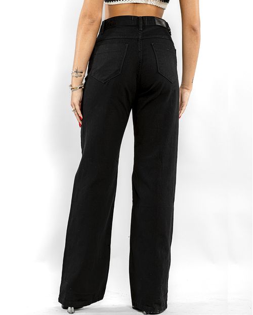 Calça Feminina Wide Leg com Rasgos No Joelho e Na Barra  29028 Preto