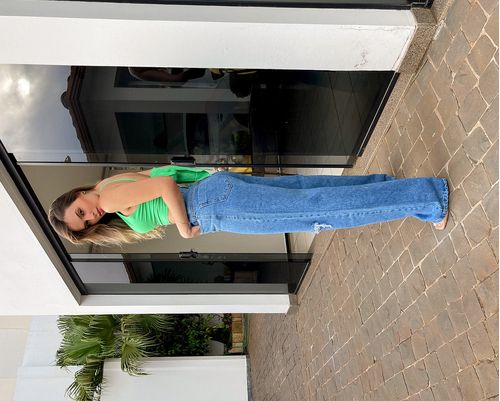 Calça Jeans Feminina Wide Leg Basica 29005 Média Rasgada