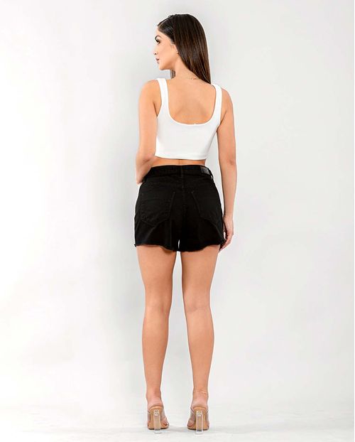 Shorts Feminino Hot com Barra Desfiada  00408 Preto