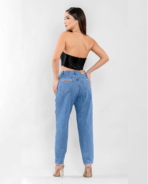 Calça Jeans Feminina Mom com Rasgos  22593 Média