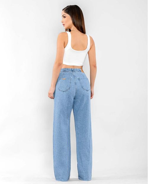 Calça Jeans Wide Leg Feminina Cintura Alta Detalhe Botões 22597 Clara
