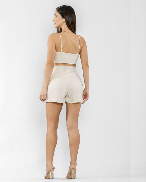 Shorts  Feminino  Alfaiataria   com Top 2 Flor 90223 Natural