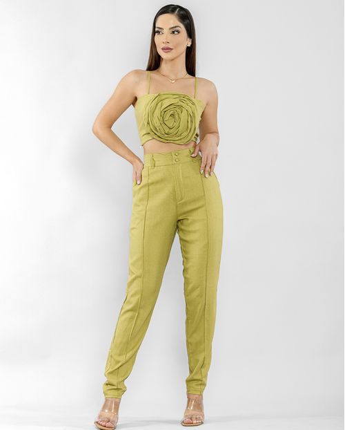 Calça  Feminina Alfaitaria com Top Uma Flor  90222 Lentilha