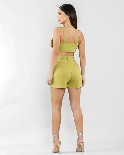 Shorts  Feminino  Alfaiataria   com Top 2 Flor 90223 Lentilha