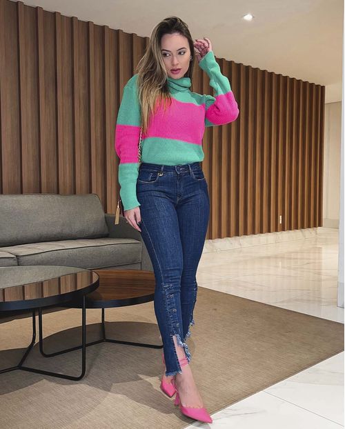 Calça Jeans Femnina Skinny Abotoamento Lateral  21999 Escura