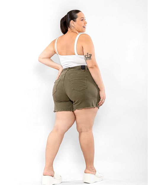 Shorts Jeans Feminino Plus Verde-Militar   21485 Verde Militar