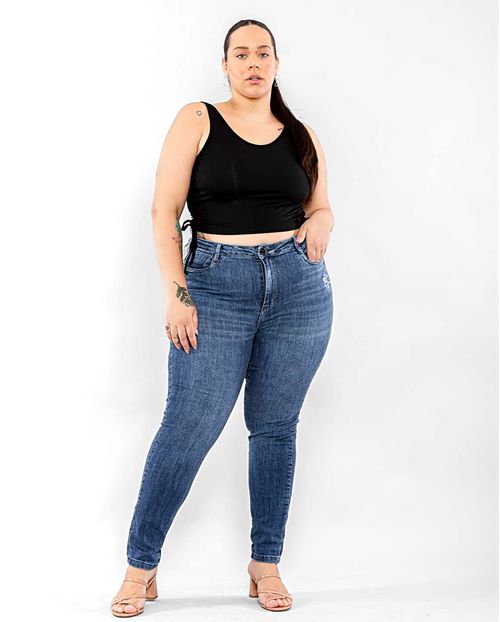 Calça Jeans Feminina Plus Size Básica 22523 Escura