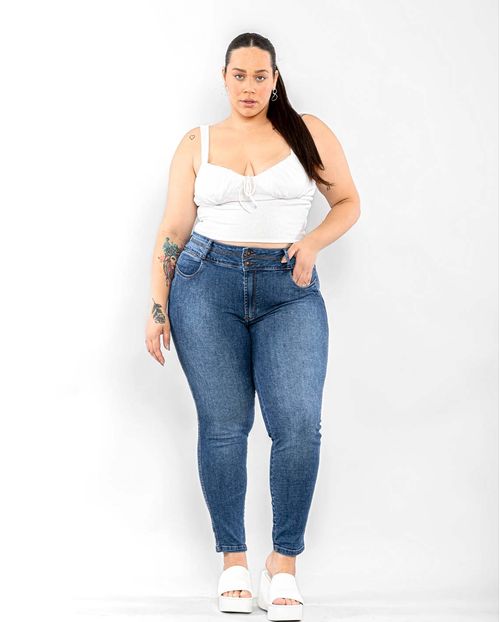 Calça Jeans Feminina Plus Size Extreme Power Cós Duplo 22587 Escura