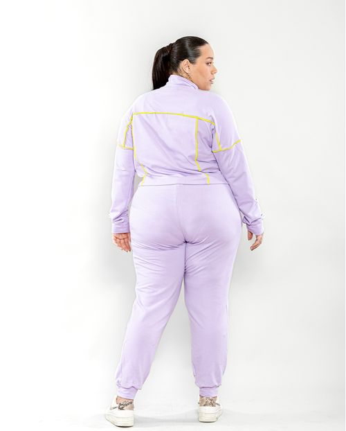 Conjunto Feminino Plus Moletinho Blusa Cropped e Calça Jogging 90051 Lilas