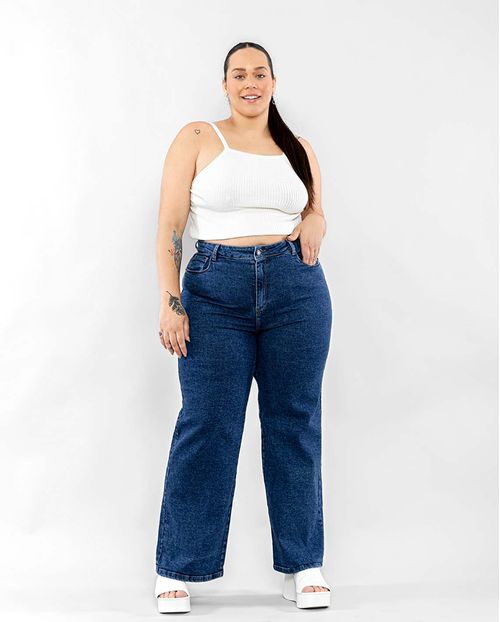Calça Jeans Feminina Wide Leg Plus Basica 29002 Escura