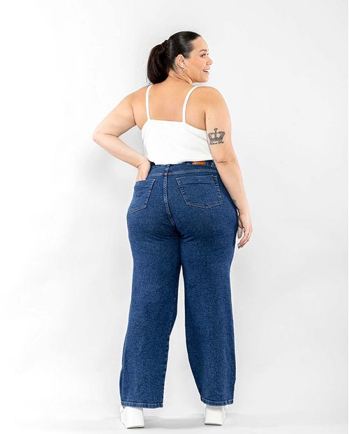 Calça Jeans Feminina Wide Leg Plus Basica 29002 Escura