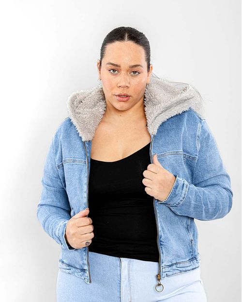 Jaqueta Jeans Feminina Cropped Plus Size Forrada 20646 Unica