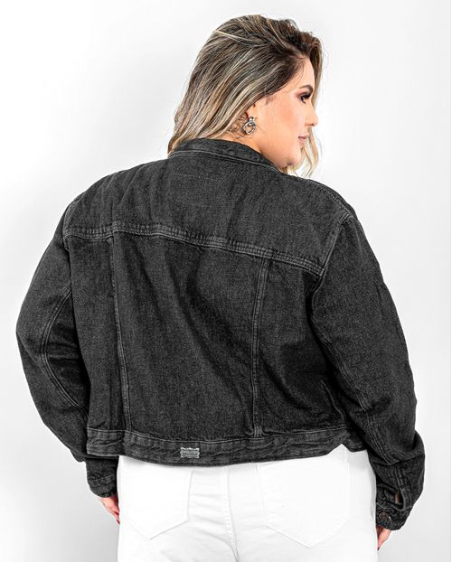 Jaqueta Jeans Feminina Plus Size Cropped Preta 20650 Unica