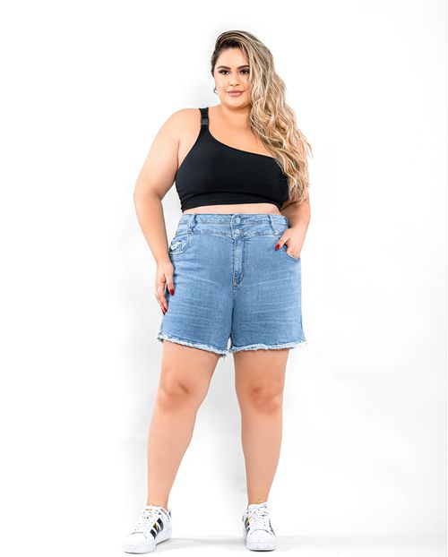 Shorts Jeans Feminino Plus com Cós Duplo  21397 Clara