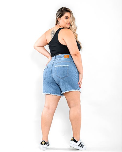 Shorts Jeans Feminino Plus com Cós Duplo  21397 Clara