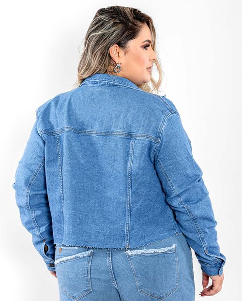 Jaqueta Jeans Feminina Cropped Plus Size  21700 Média