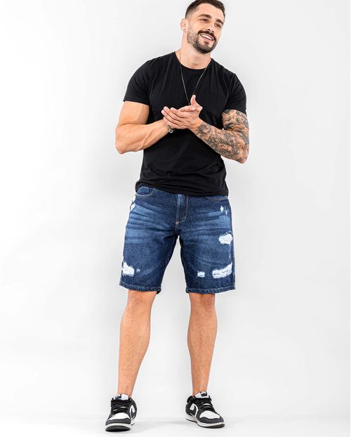 Bermuda Jeans Masculina com Puidos, Coleção Itália  21657 Escura