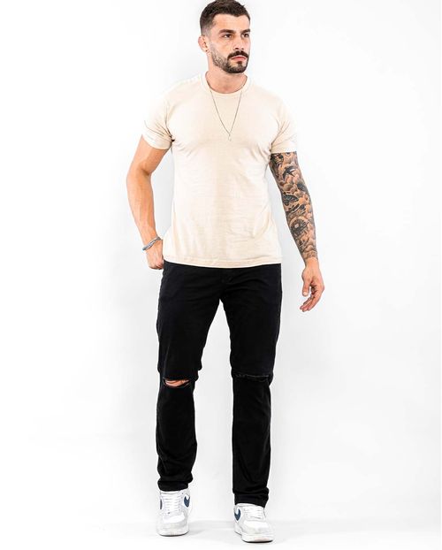 Calça Masculina Skinny Preta com Rasgo No Joelho 21886 Preto
