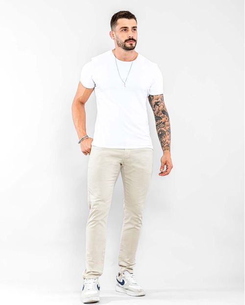 Calça Sarja Masculina Slim Fit Básica 22191 Areia
