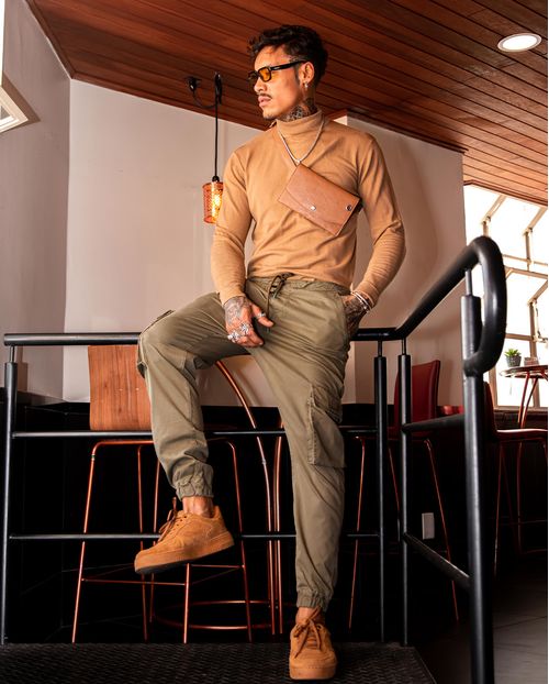 Calça Masculina Jogger com Bolso Cargo Na Lateral  21876 Verde Militar