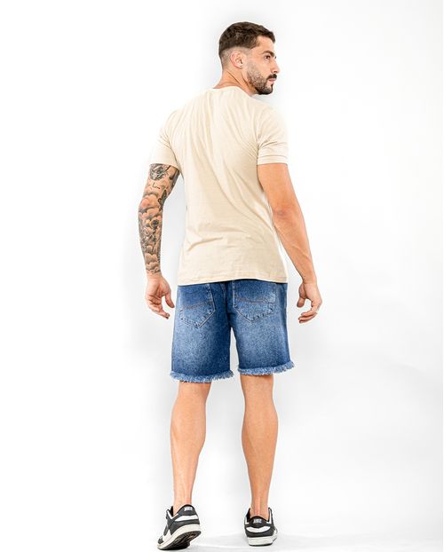 Bermuda Jeans Masculina com Rasgos e Barra Desfiada 22572 Escura