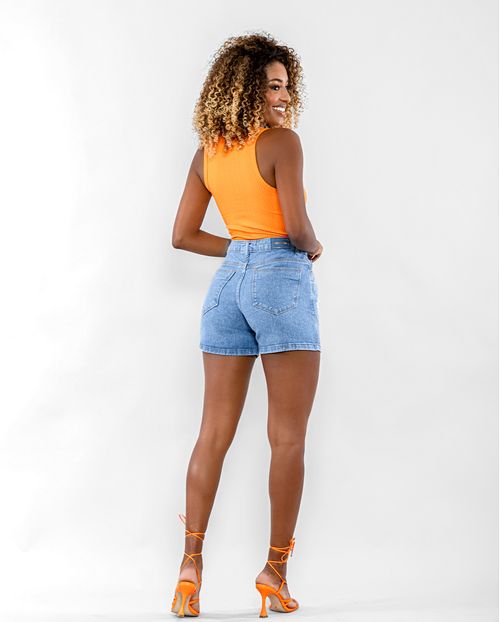 Shorts Jeans Feminino Boyfriend com Botões Revestidos 22635 Clara