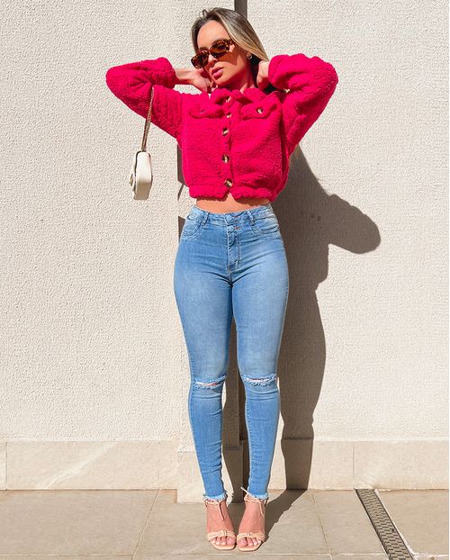 Calça Jeans Feminina Skinny Hot Pants Rasgo No Joelho 21909 Clara
