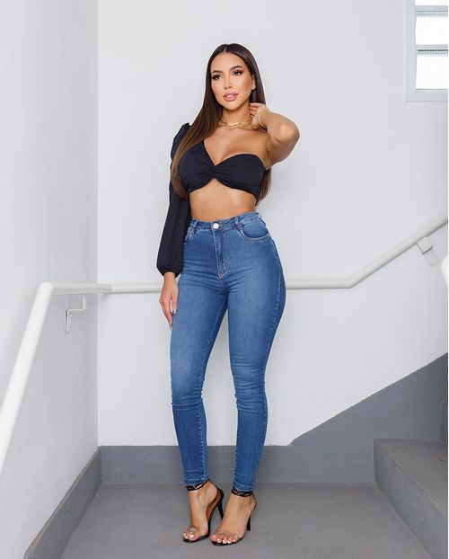 Calça Jeans Feminina Skinny Hot Pants Extreme Power Abertura Lateral 21916 Escura