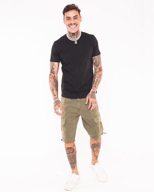 Bermuda Jeans Masculina Cargo Verde-Militar - Linha Itália   21570 Verde Militar
