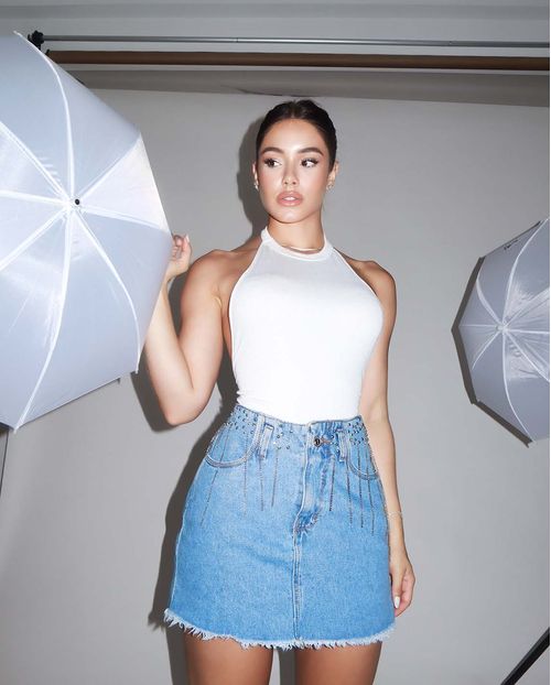 Mini Saia Jeans Cós Diferenciado Feminina Aplicação 22504 Média