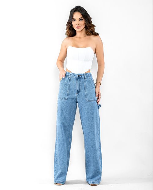 Calça Jeans Feminina Wide Leg Carpinteiro  22723 Média