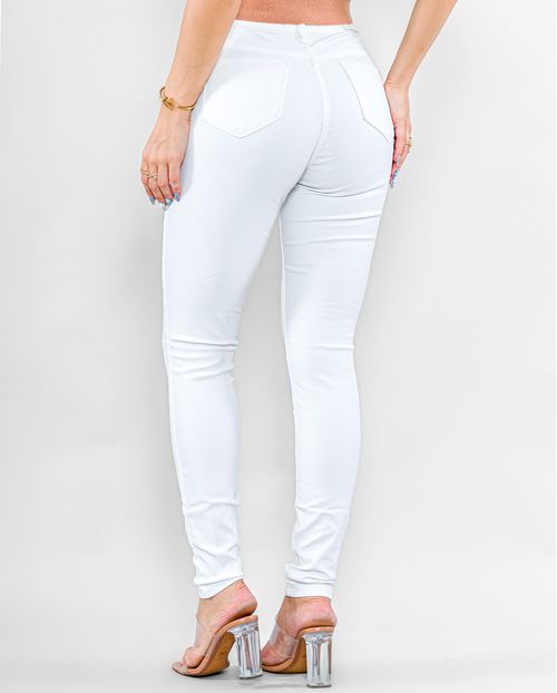 Calça Couro Skinny Feminina Cintura Média Básica 22061 Branco