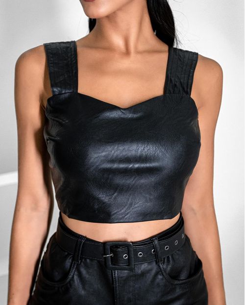 Top Tecido Sintético Cropped Feminino 90335 Preto