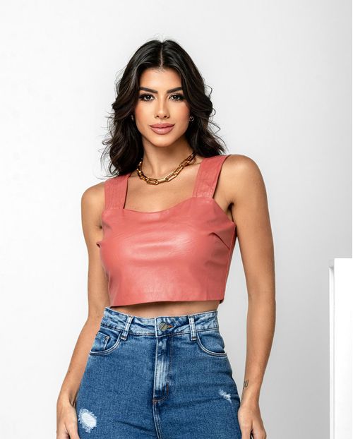 Top Tecido Sintético Cropped Feminino 90335 Rosa
