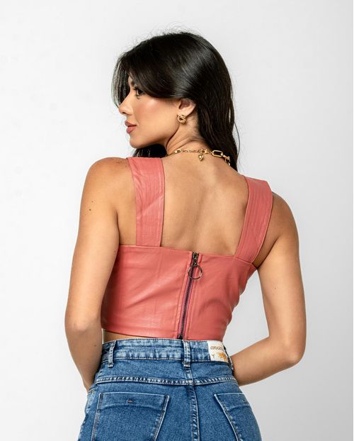 Top Tecido Sintético Cropped Feminino 90335 Rosa