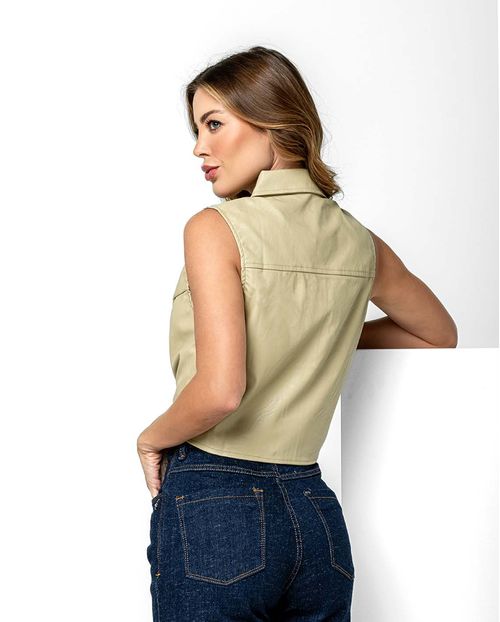 Blusa Regata Tecido Sintético Feminina Amarração 90339 Bege