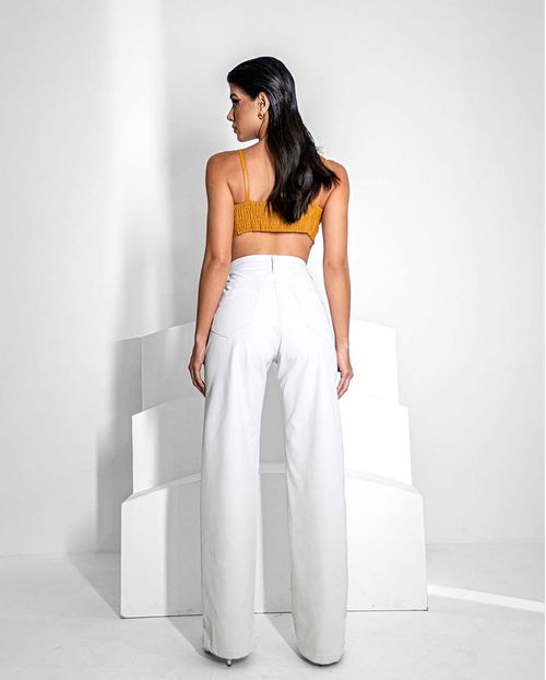 Top Tecido Sintético Cropped Feminino Laço 90334 Mostarda