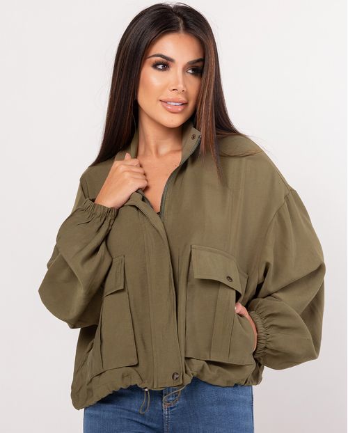 Jaqueta Viscose Bomber Feminina 90229 Verde Militar
