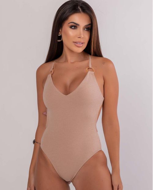 Body Canelado Feminino Detalhe Argola 90442 Nude