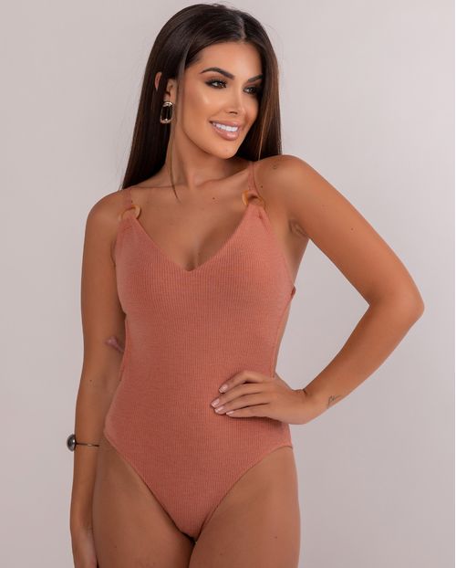 Body Canelado Feminino Detalhe Argola 90442 Terracota