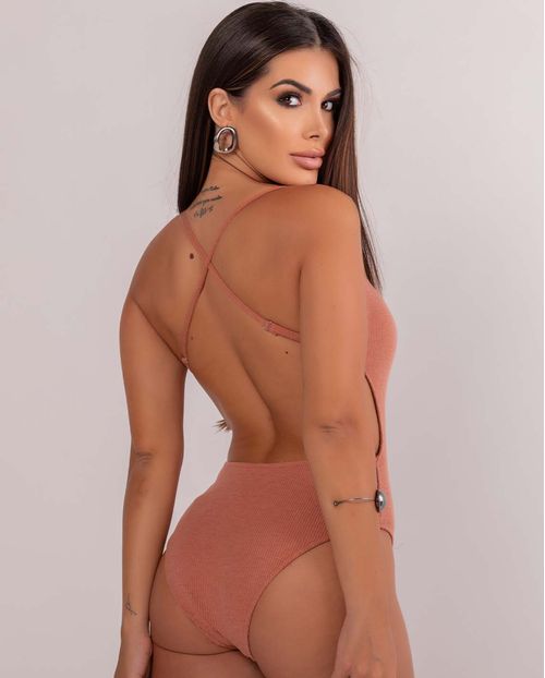 Body Canelado Feminino Detalhe Argola 90442 Terracota