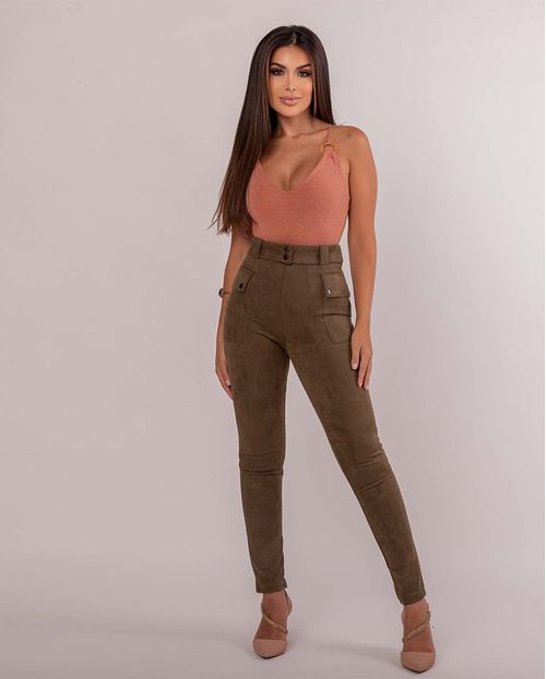 Calça em Camurça Feminina com Cinto 90443 Verde Militar