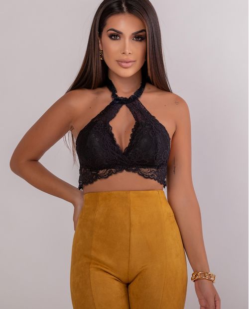 Top de Renda Feminino Decote Cruzado 90447 Preto