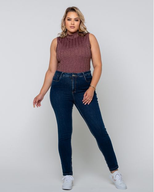 Calça Jeans Skinny Feminina Plus Size Cintura Alta Básica 22614 Escura