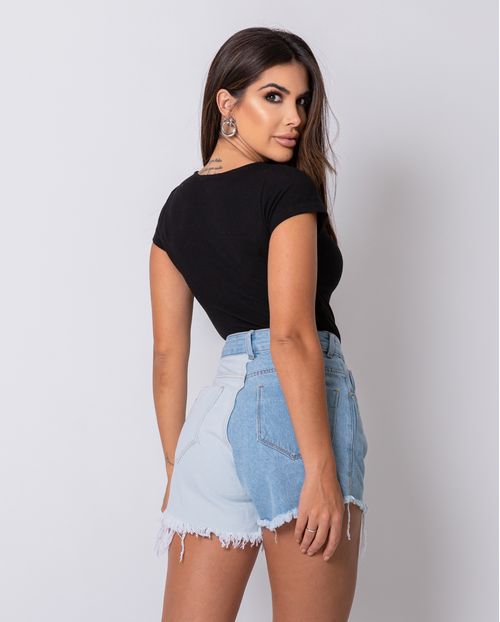 Shorts Jeans Feminino Mom Bicolor   21429 Unica