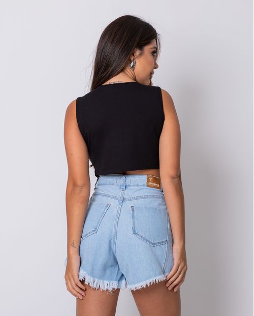 Shorts Jeans Mom Feminino Cintura Alta com Pregas 22542 Clara