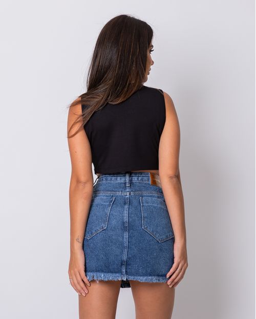 Mini Saia Jeans  com Barra Diferenciada  22503 Escura