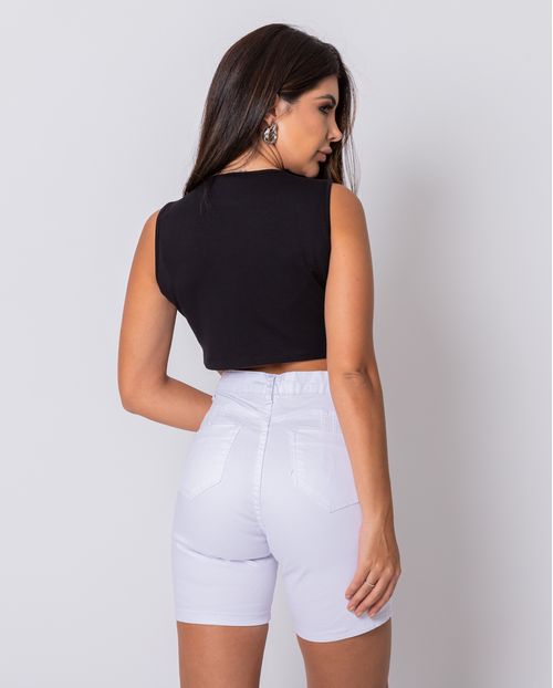 Bermuda Feminina Meia Coxa com Recorte Na Vista e Detalhe No Espelho  22510 Branco